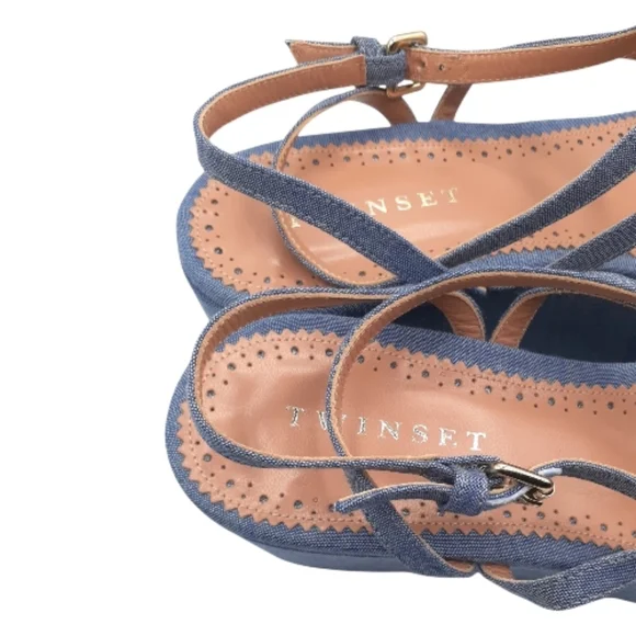 Twin-set Blue Denim Strappy Platform Sandals Size 10 - Picture 5 of 8